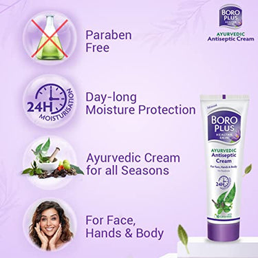 Boroplus Antiseptic Cream Provides 24Hrs Moisturisation Ayurvedic Cream For All Aeasons Hand Cream, Body Cream & Face Cream, Moisturises Dry Skin With Goodness Of Neem, Tulsi And Aloe Vera, 120Ml